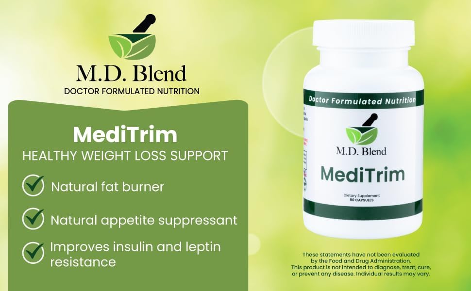 M.D. MediTrim - Expert Formulated Supplement Energy, Satiety, & Physique Goals - Smooth System Balance - Green Coffee Bean, Green Tea, Apple Cider Vinegar, Hibiscus - 90 Capsules