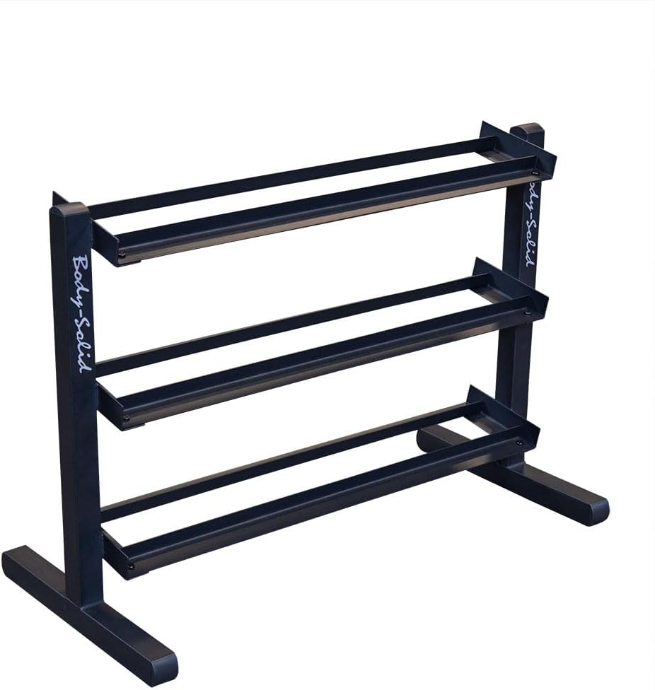 Body-Solid Dumbbell Rack with 20 Rubber 5-50 lb Dumbbells and Floor Mat, Commercial and Home Gym Weight Rack Storage & Organizer Stand, Midnight Black