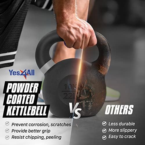Yes4All Powder Coated Cast Iron Kettlebell Strength Training Kettlebells Weight Set for Full Body Workout, Home Gym