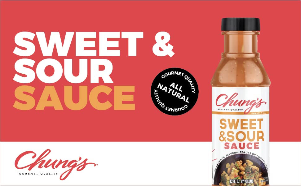 Chung's Sweet and Sour Sauce for Egg Rolls & Asian Appetizers | Low Sodium - Low Fat - Gluten-Free | Dipping & Marinade Sauce | Made in the USA, 12 FL. Oz (Pack of 2)