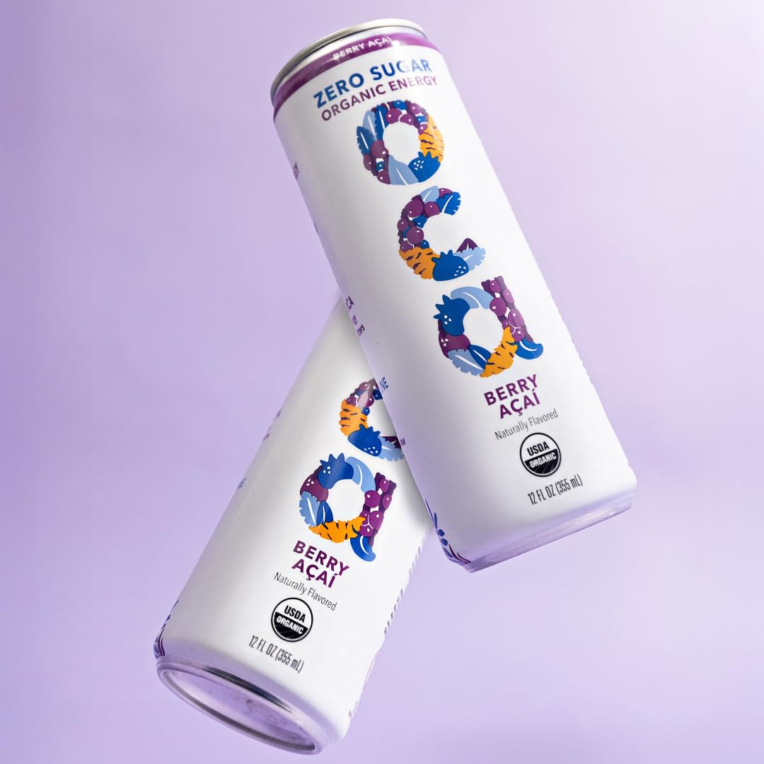 OCA ZERO Berry Acai, Organic energy drink, zero sugar, gluten-free, vegan plant-based, 12 Fl Oz (12 pack)