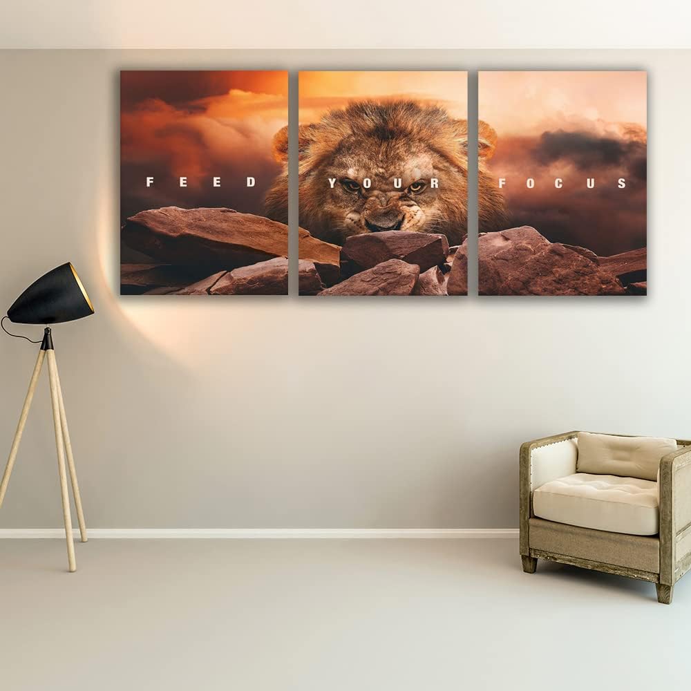 Motivational Wall Art Inspirational Wall Art 3 Pieces Canvas Poster Wall Painting Lion Artwork for Living Room Bedroom Home Decor Prints Pictures Office Wall Decor Framed Ready to Hang 36''Wx 16''H