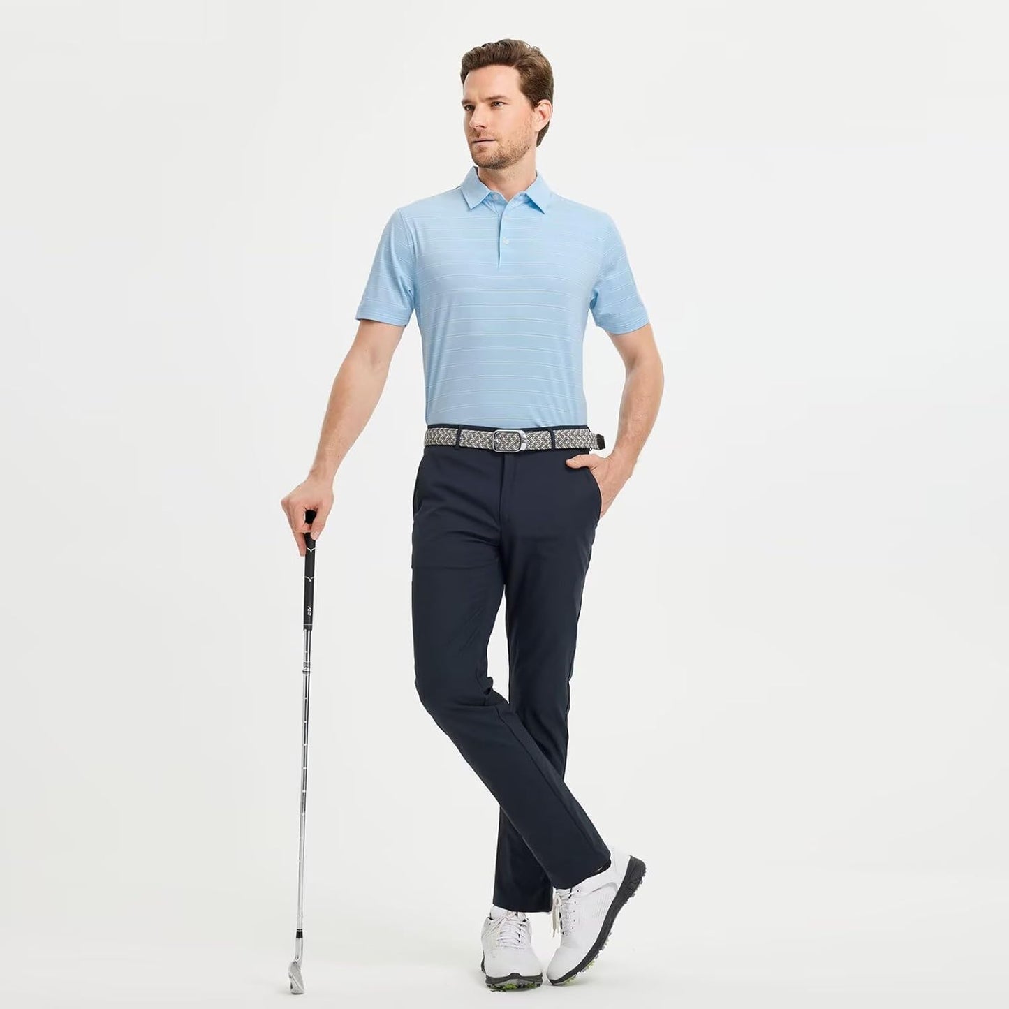 M MAELREG Golf Shirts for Men Moisture Wicking Striped Polo Performance Dry Fit Business Sports Mens Polo Shirts Short Sleeve