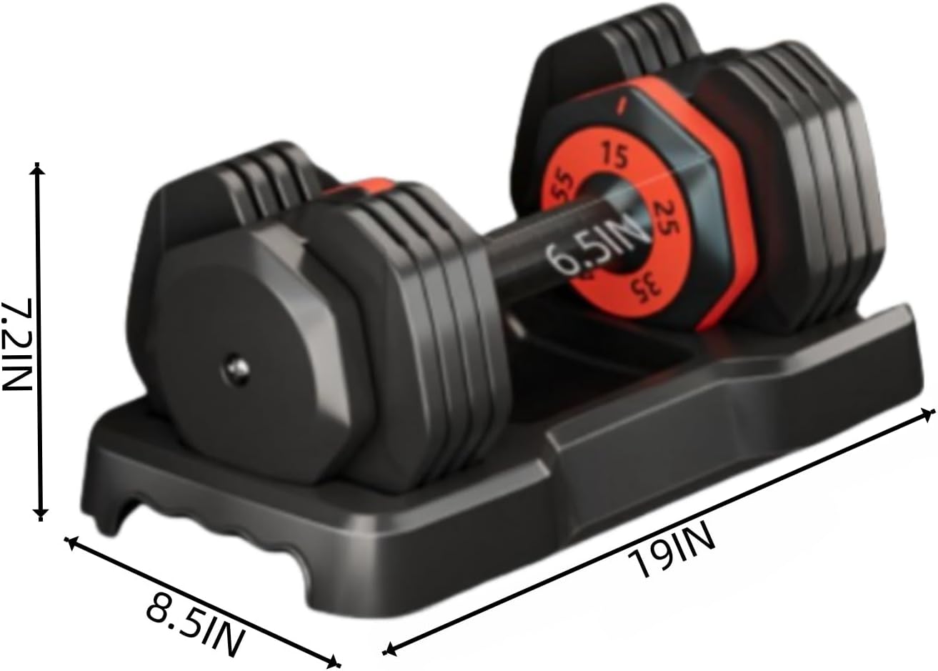 55LB Dumbbell, Adjustable Dumbbell Set, Free Dumbbell with Weights Change, Black Dumbbell with Secure Lock Slots, Adjustable Dumbbell for Men and Women for Home Gym, Black