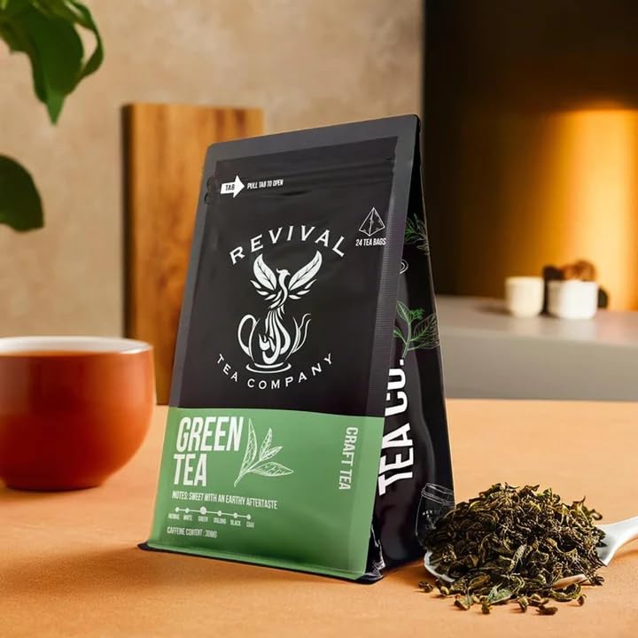 Revival Tea Company Green Tea - Signature Green Tea Made from 100% Chun Mee Tea - 24 Tea Bags