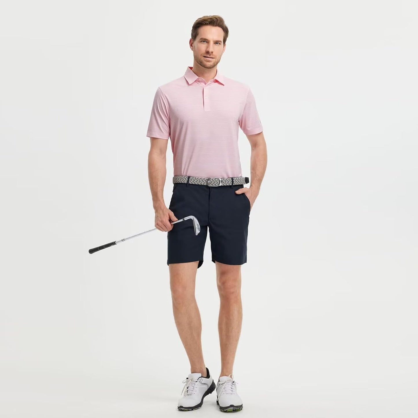 M MAELREG Golf Shirts for Men Moisture Wicking Striped Polo Performance Dry Fit Business Sports Mens Polo Shirts Short Sleeve