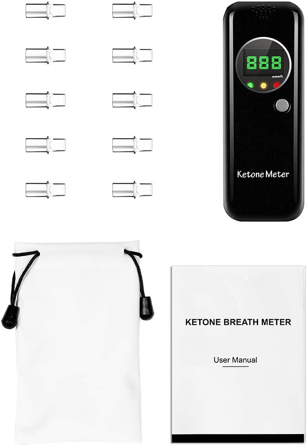 Ketosis Breath Meter, Professional Keto Tester Digital Display Breathalyzer for Anyone Health with 10pcs Mouthpieces(mmol/L)