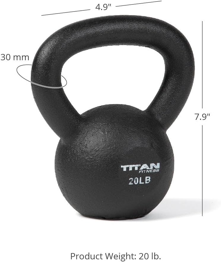 Titan Fitness 20 LB Cast Iron Kettlebell, Single Piece Casting, LB Markings, Full Body Workout