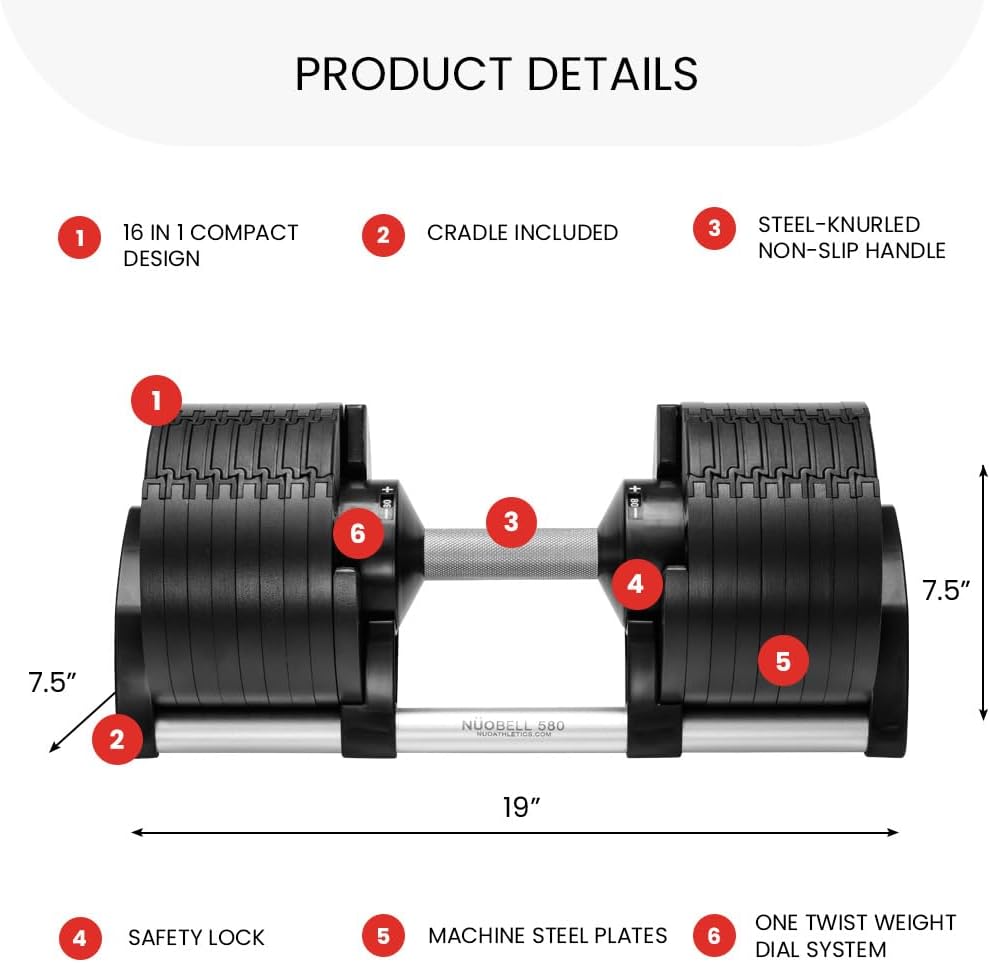 NUOBELL Adjustable Dumbbells 5-80 lbs: Replace 16 Sets, Ideal for Home Gym Weight Bench & Press