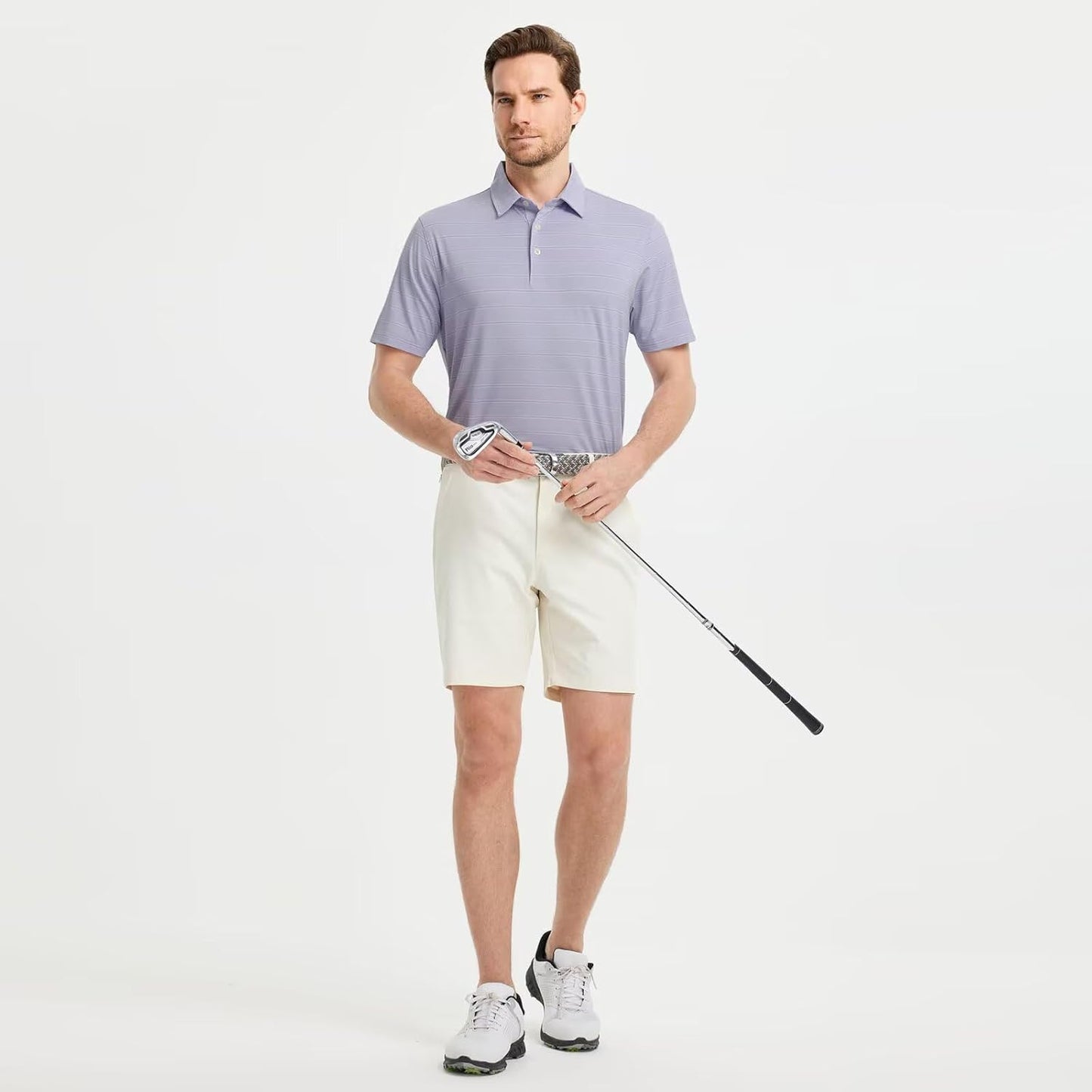 M MAELREG Golf Shirts for Men Moisture Wicking Striped Polo Performance Dry Fit Business Sports Mens Polo Shirts Short Sleeve