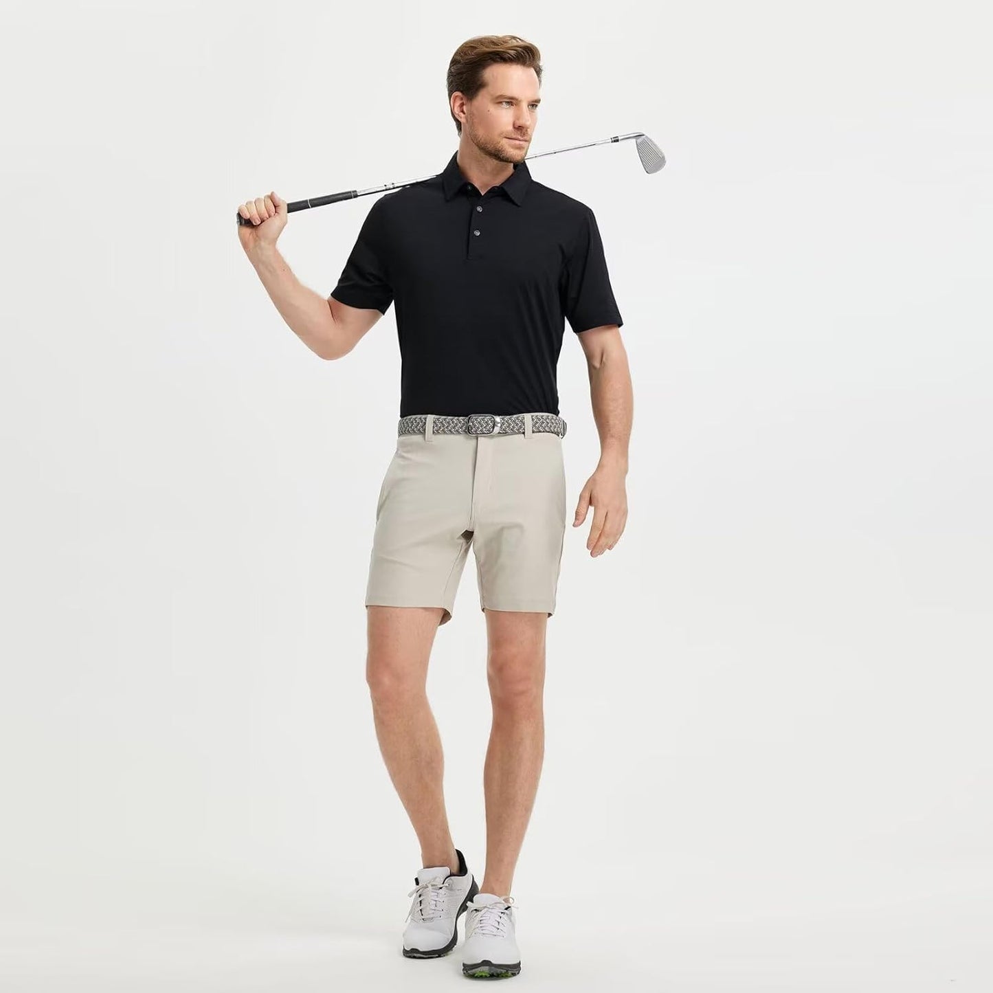 M MAELREG Golf Shirts for Men Moisture Wicking Striped Polo Performance Dry Fit Business Sports Mens Polo Shirts Short Sleeve