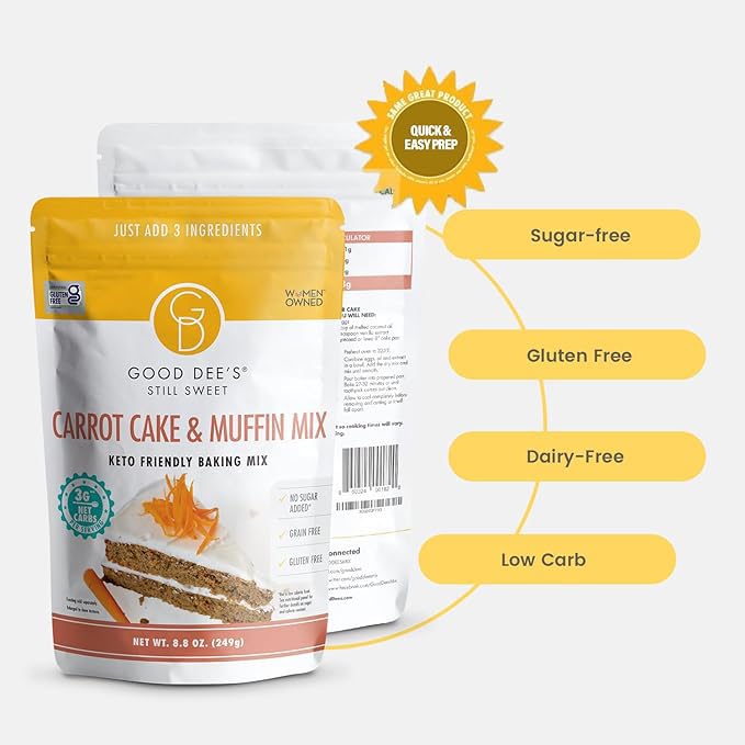 Good Dees Low Carb Baking Mix, Carrot Muffin & Cake Mix, Keto Baking Mix, No Sugar Added, Gluten Free, Dairy-Free, Diabetic (Pack of 1)