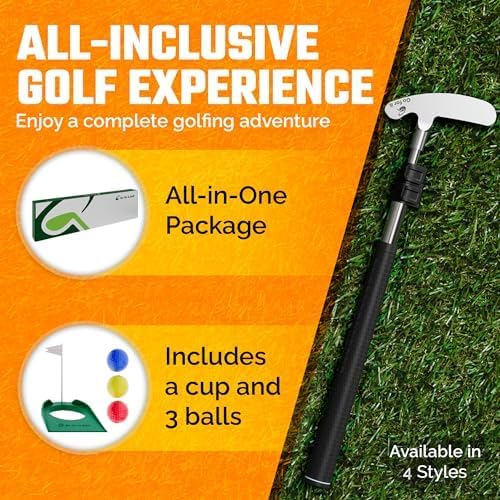 Kids Putter Set with Extendable Shaft – Adjustable Mini Golf Putter for Junior Golfers – Left & Right-Handed Training Club – Includes 3 Balls – Silver, 17"-35"