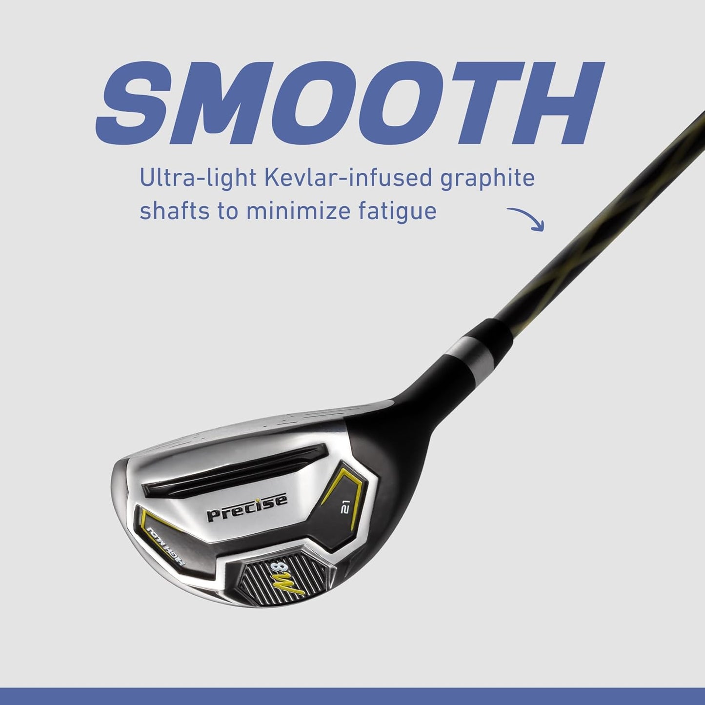 Precise M8 Menβs Golf Clubs Set β Complete 17-Piece Right-Handed Set with Driver, Fairway Wood, Hybrids, Irons (6-SW), Putter, Stand Bag & Headcovers β Kevlar Graphite Shafts β Regular/Tall Sizes