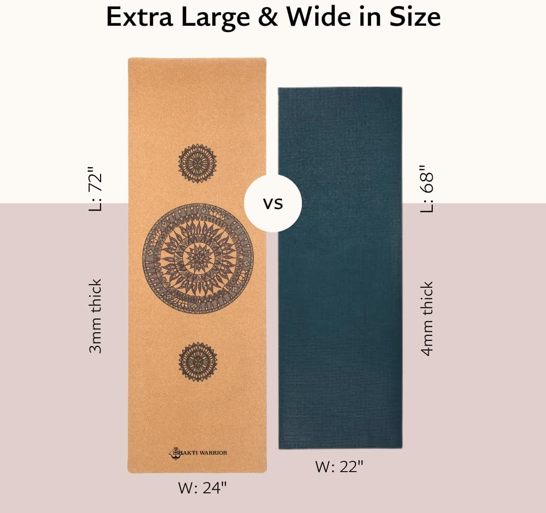 Cork Yoga Mat - Artist Designed, Premium Printed Eco-Friendly Non-Slip mat, Great for Regular & Hot Yoga, Pilates, Workouts 72 inch x 24 inch x 3mm Thick