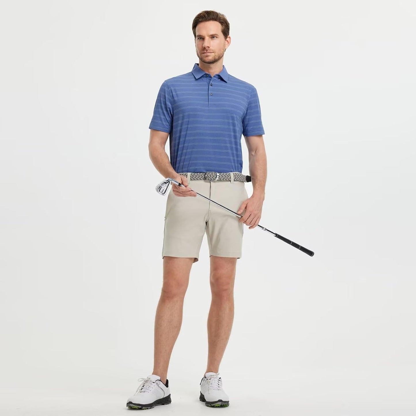 M MAELREG Golf Shirts for Men Moisture Wicking Striped Polo Performance Dry Fit Business Sports Mens Polo Shirts Short Sleeve