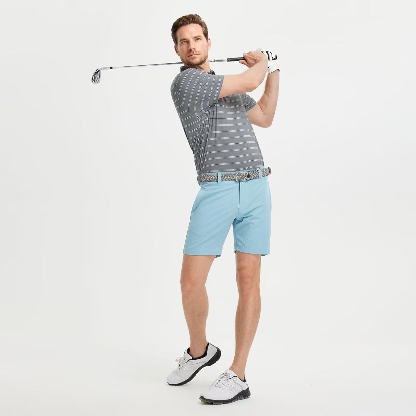 M MAELREG Golf Shirts for Men Moisture Wicking Striped Polo Performance Dry Fit Business Sports Mens Polo Shirts Short Sleeve