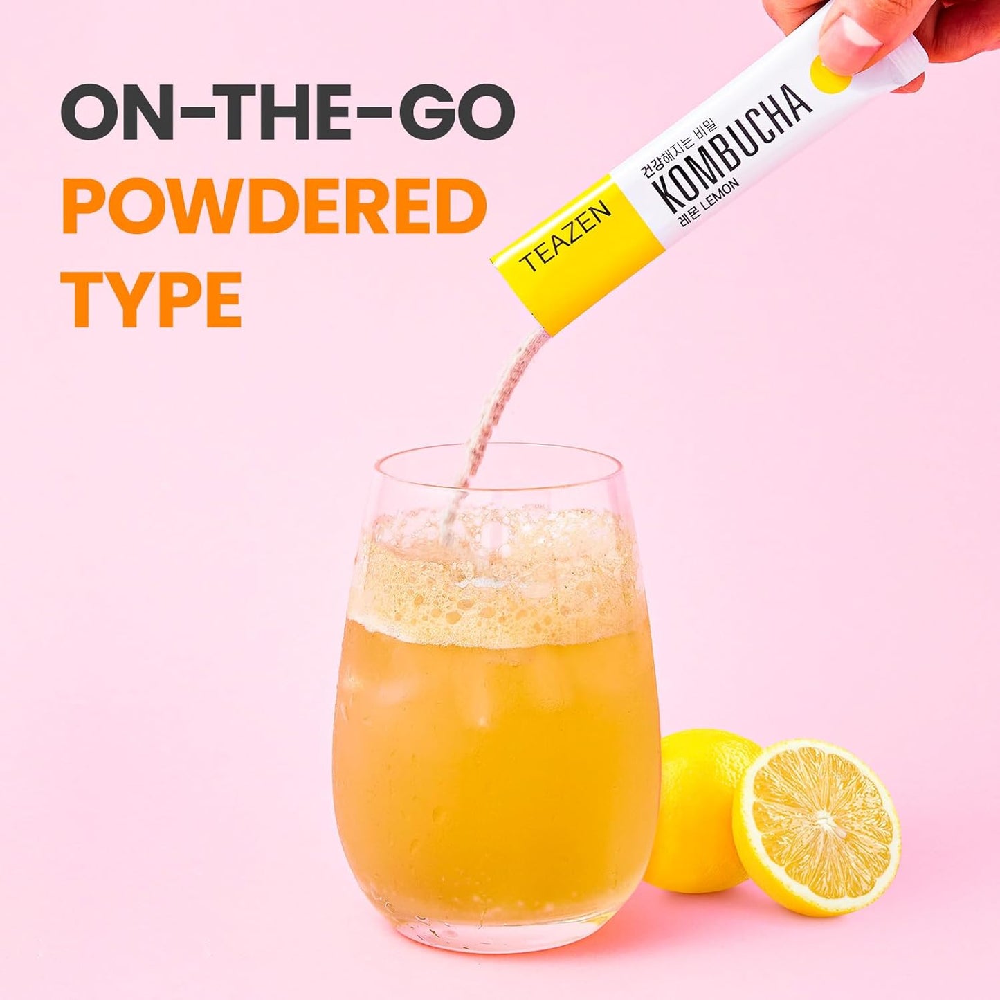 TEAZEN Lemon Kombucha Tea, Hydration Drink Mix, Sugar Free, Live Probiotics & Prebiotics, 30 Sticks, 5.29oz