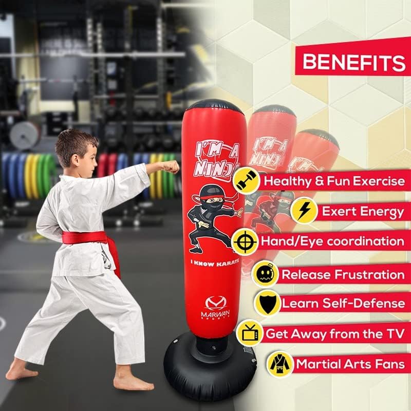 Durable Inflatable Kids Punching Bag for Karate and Boxing – Bounce-Back Martial Arts Bag for Boys and Girls, Great Birthday Gift to Relieve Energy and Build Skills for Boys Ages 4-12