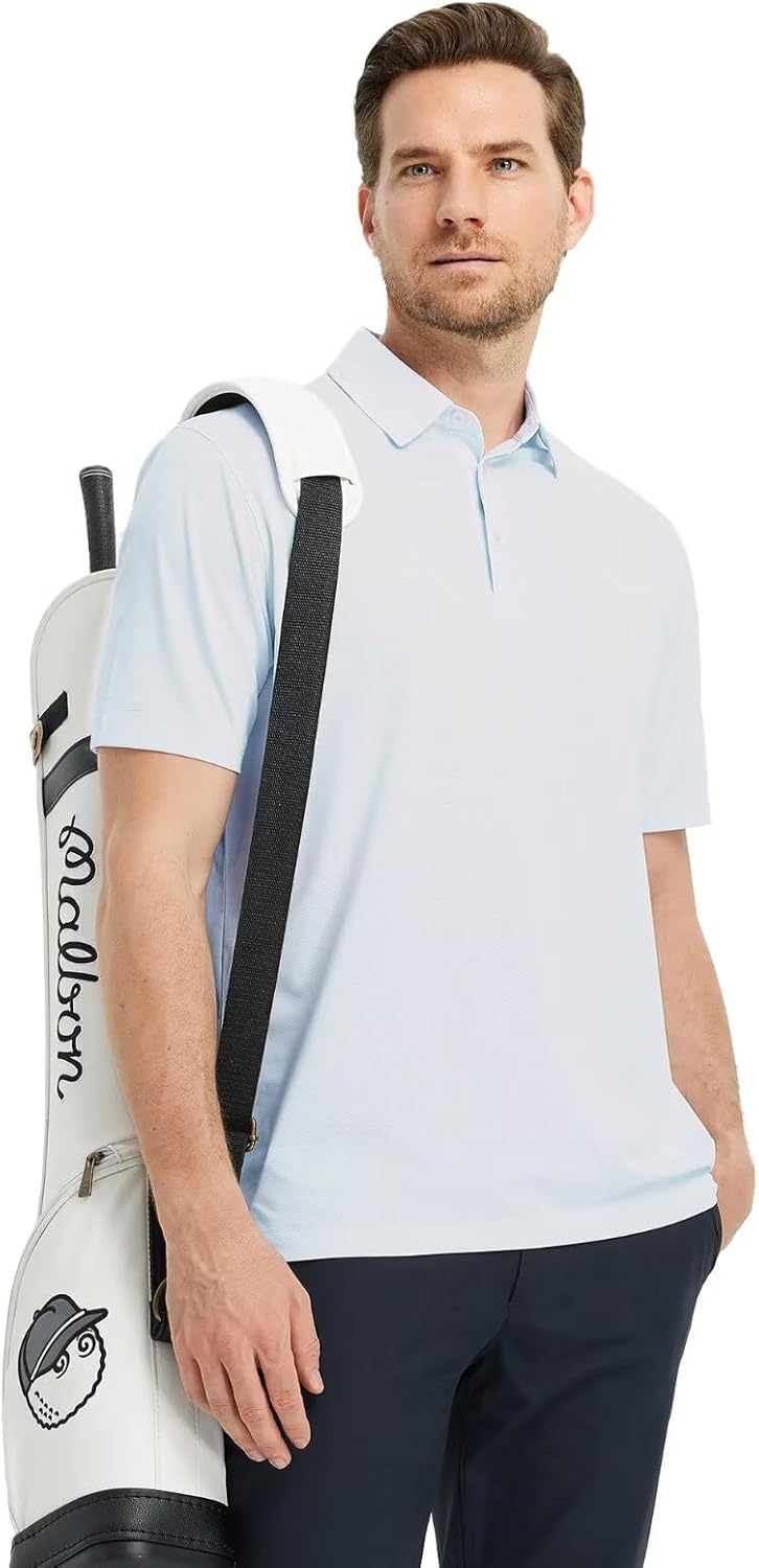 M MAELREG Golf Shirts for Men Short Sleeve Dry Fit Casual Striped Performance Moisture Wicking Collared Mens Polo Shirts