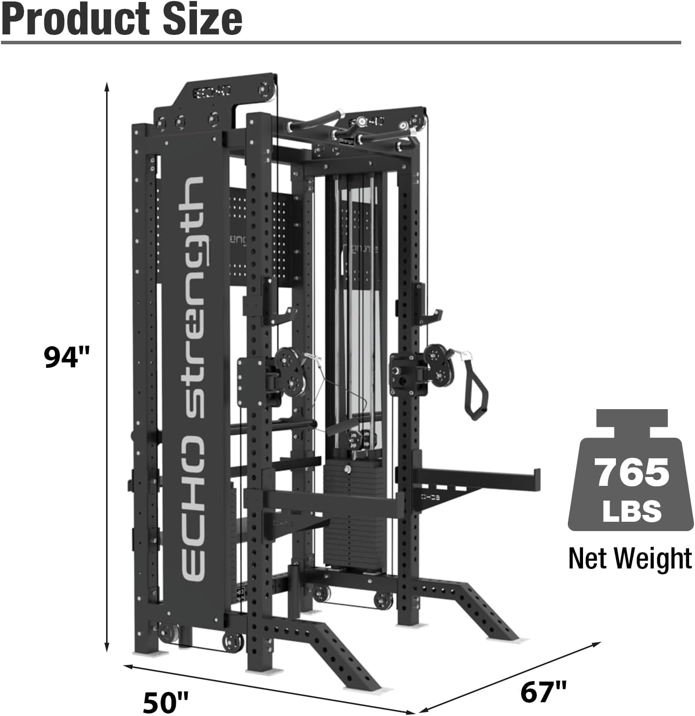 Commercial Functional Trainer Cable Machine with Dual Weight Stacks, Power Cage Squat Rack, Dual Cable Crossover Machine with Pulley System