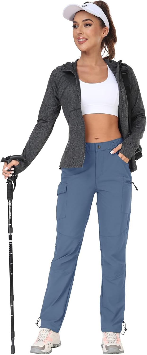 GymBrave Women's Hiking Cargo Pants Quick Dry Outdoor Camping Capris Water Resistant UPF 50 with Zipper Pockets