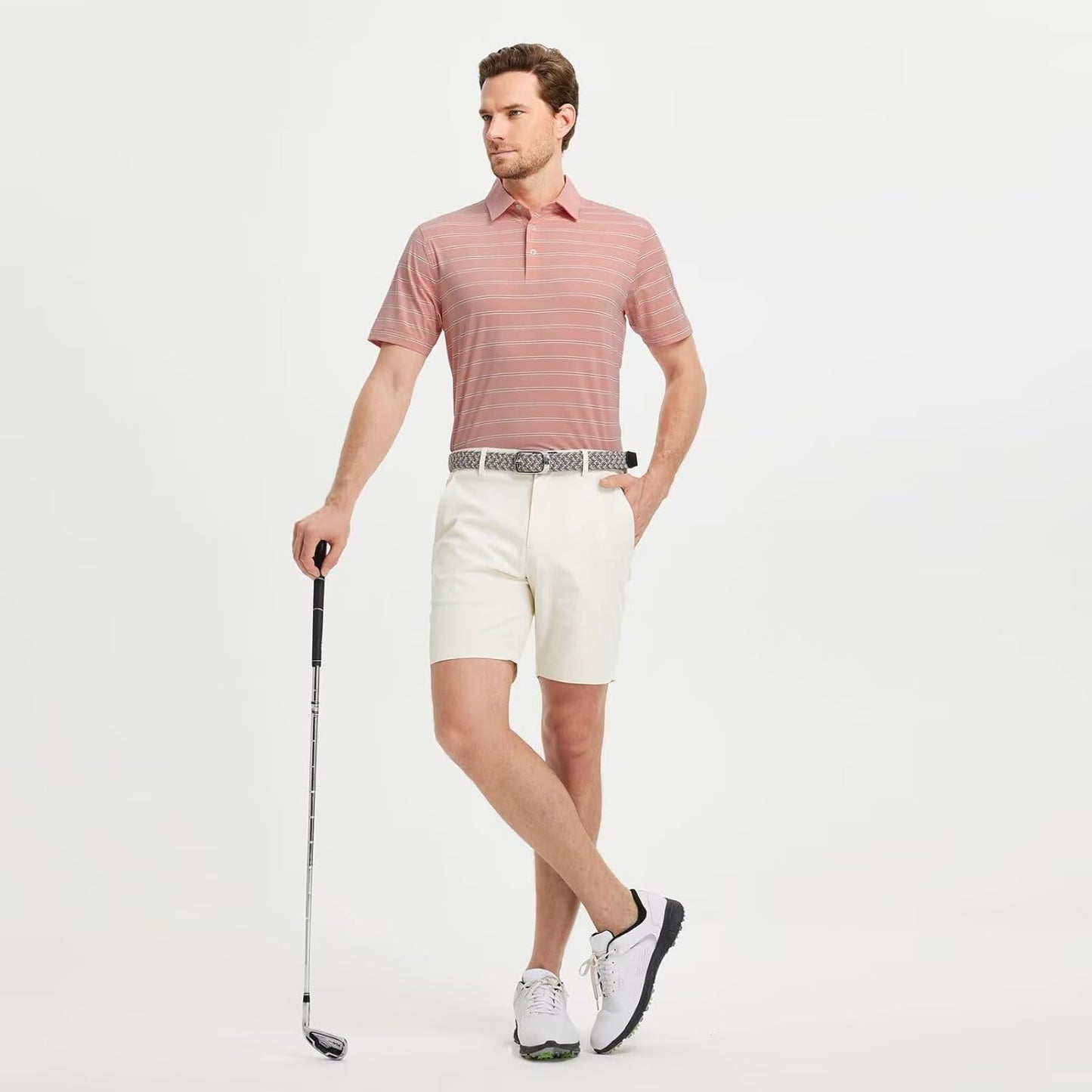 M MAELREG Golf Shirts for Men Moisture Wicking Striped Polo Performance Dry Fit Business Sports Mens Polo Shirts Short Sleeve