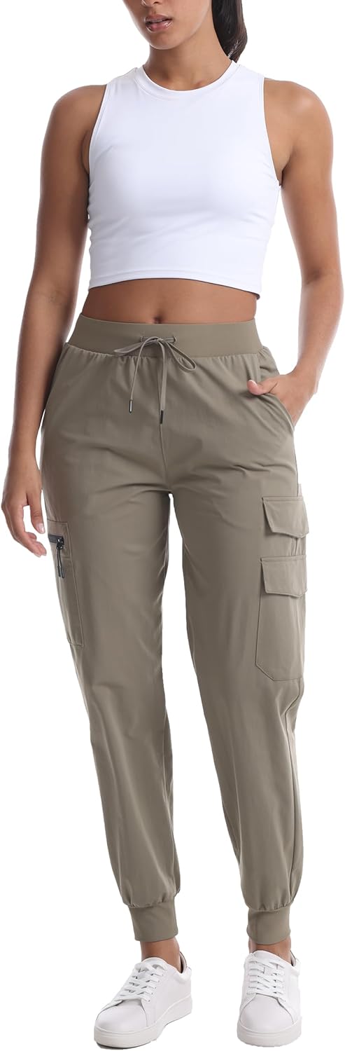 Women's Lightweight Hiking Joggers with Pockets - Water Resistant Cargo Pants for Outdoor Workouts Camping