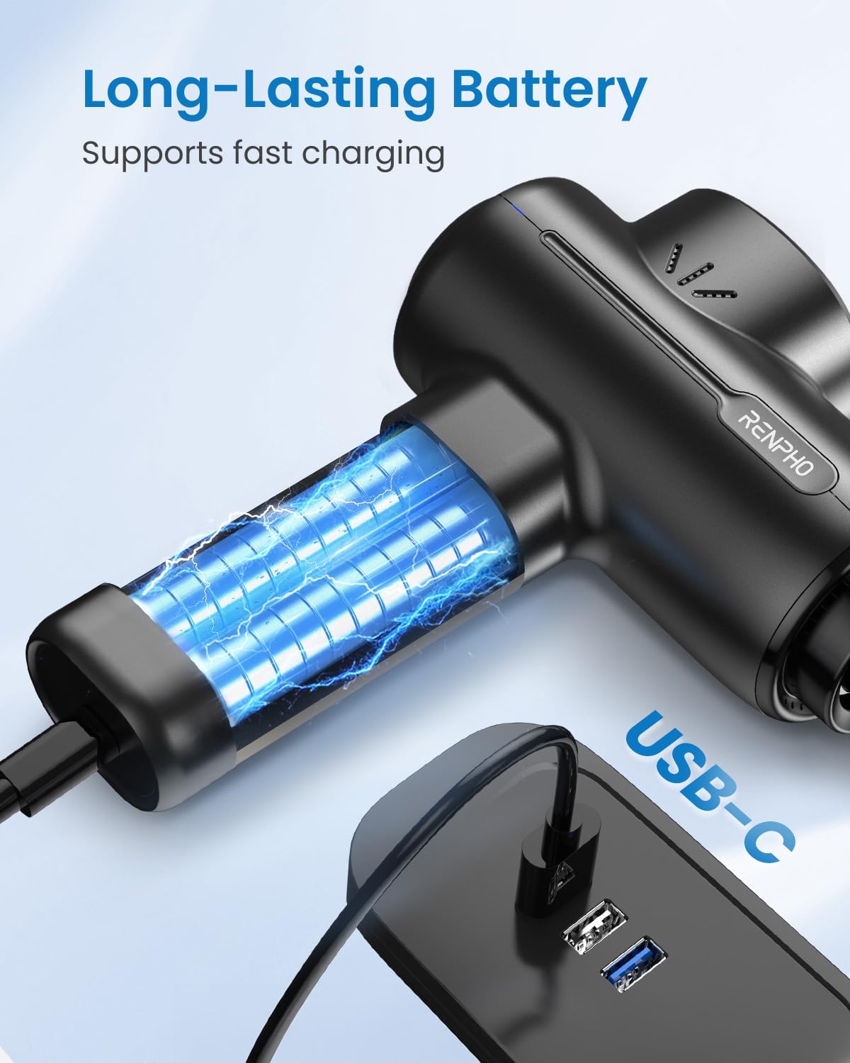 RENPHO Massage Gun Deep Tissue, Portable Percussion Muscle Massager with Bluetooth, Handheld Device for Back and Neck, Carry Case, Gifts for Men and Women