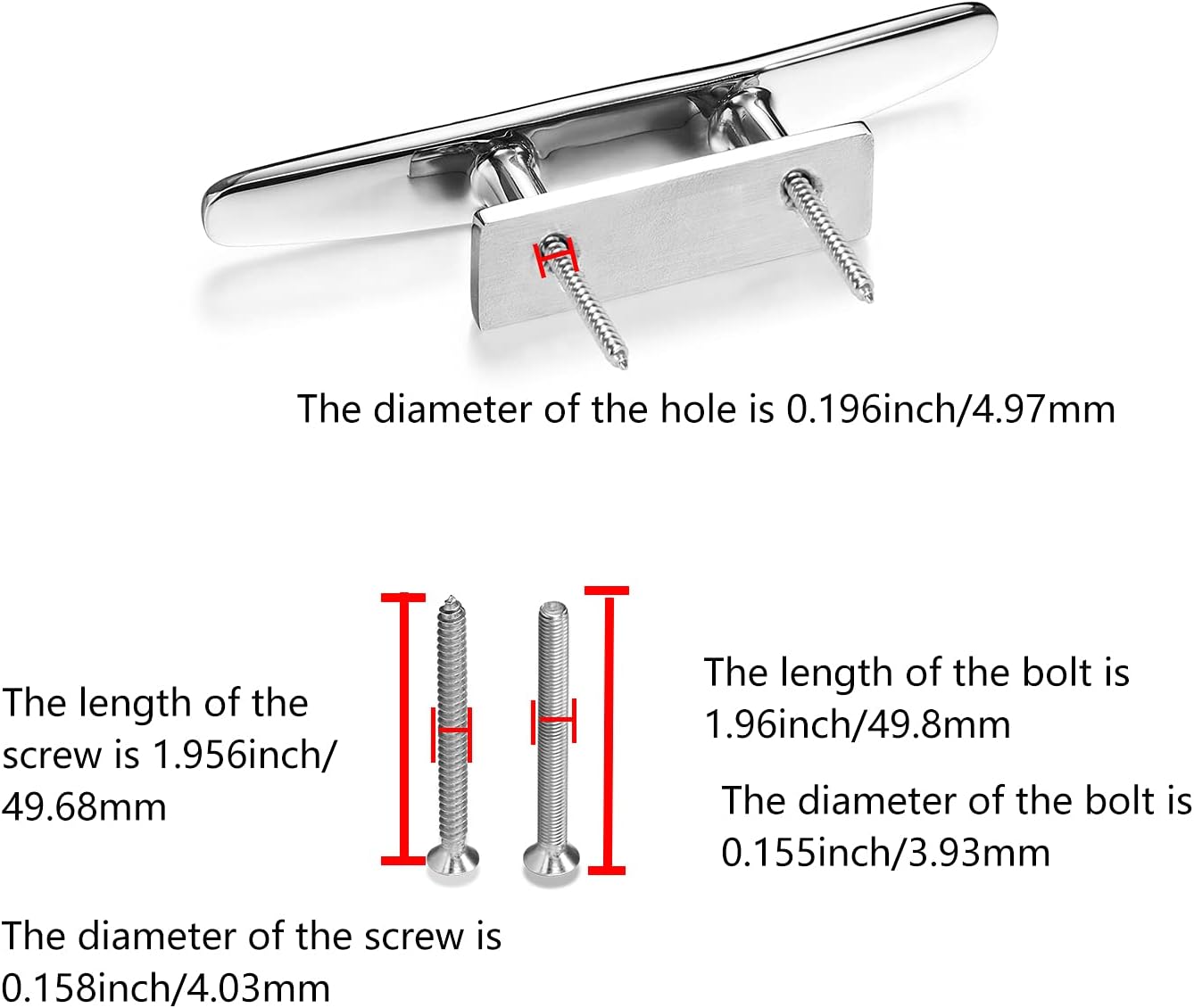 Boat Cleat 5 Inch Open Base 2 Pcs, Small Dock Cleat, Heavy Duty 316 Stainless Steel, Curtain Tie, Hook, Include Installation Screws
