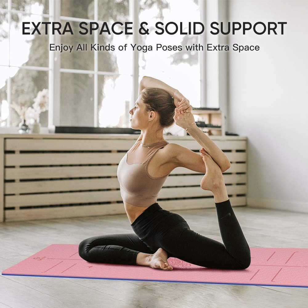 Yoga Mat Non Slip TPE Thick Yoga Mat with Alignment Mark, Large Size 72"L x 32"W x 0.32"Th or 0.24"Th, Anti-Tear Exercise & Fitness Mat for Yoga, Pilates & Floor Workouts