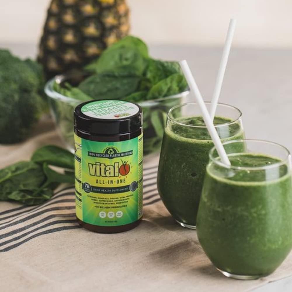 Vital All-in-One Daily Powdered Supplement - Natural Greens Superfood Powder for Energy & Health, Super Greens Powder Drink Mix with Probiotic & Antioxidant Support - 10.58 oz (300 g)