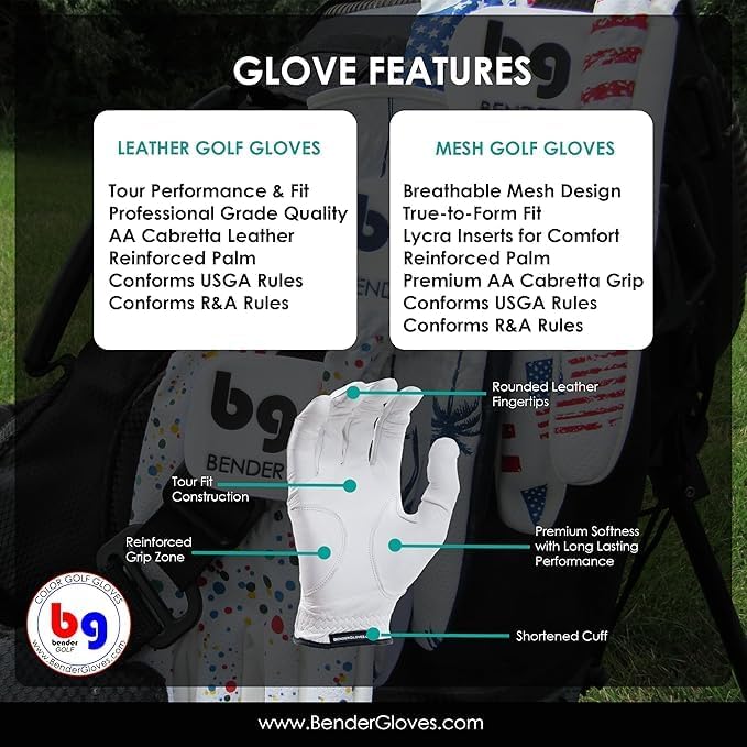 BG Bender - Mens Golf Glove, Durable Mesh Golf Gloves, Unique Golf Gloves