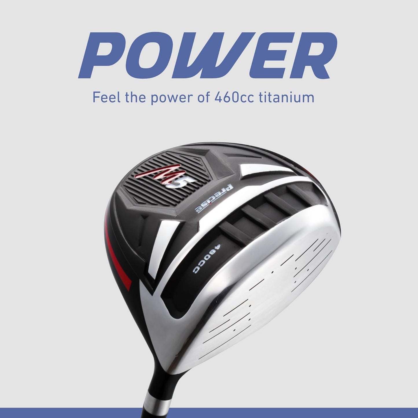 Precise M5 Men's Complete Golf Clubs Package Set Includes Titanium Driver, S.S. Fairway, S.S. Hybrid, S.S. 5-PW Irons, Putter, Stand Bag, 3 H/C's