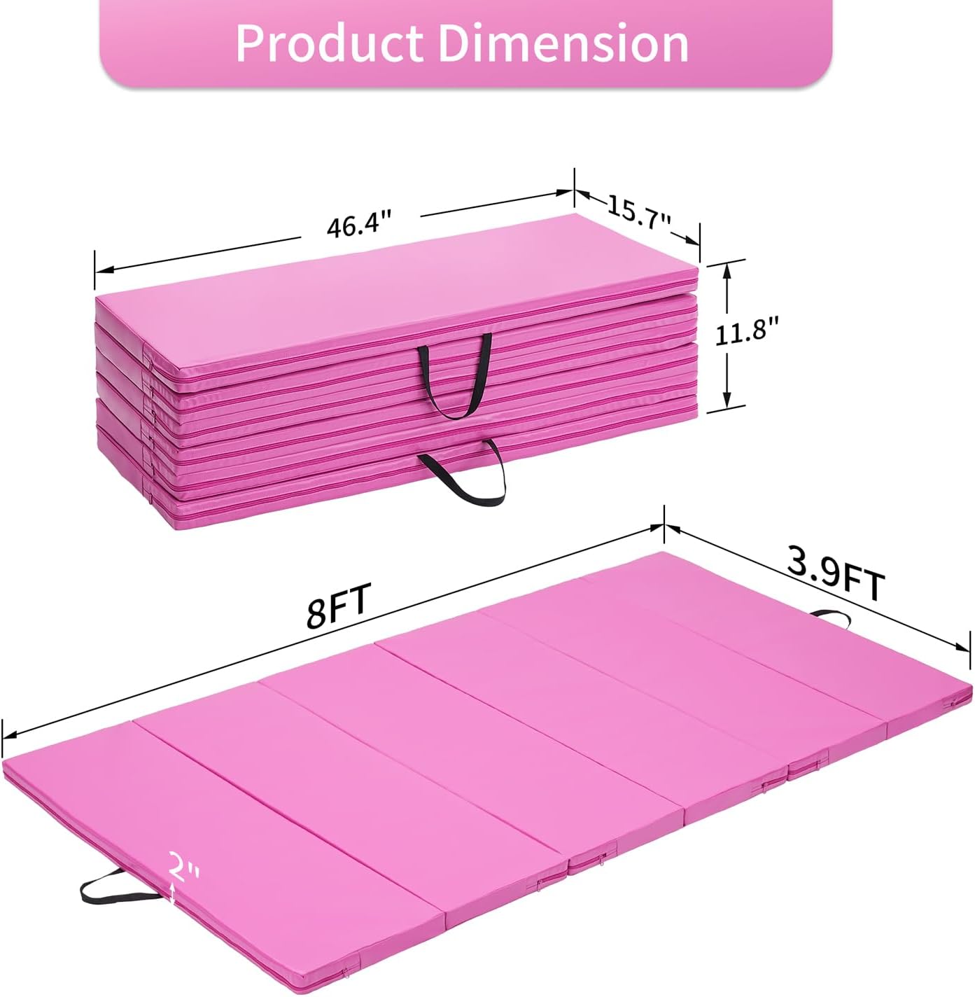 ZENOVA Gymnastics Mat 6'x3'x2''/4'x8'x2'' Exercise Mat Gym Mat for Home Aerobics Workout Foldable Tumbling Mat Children Gifts