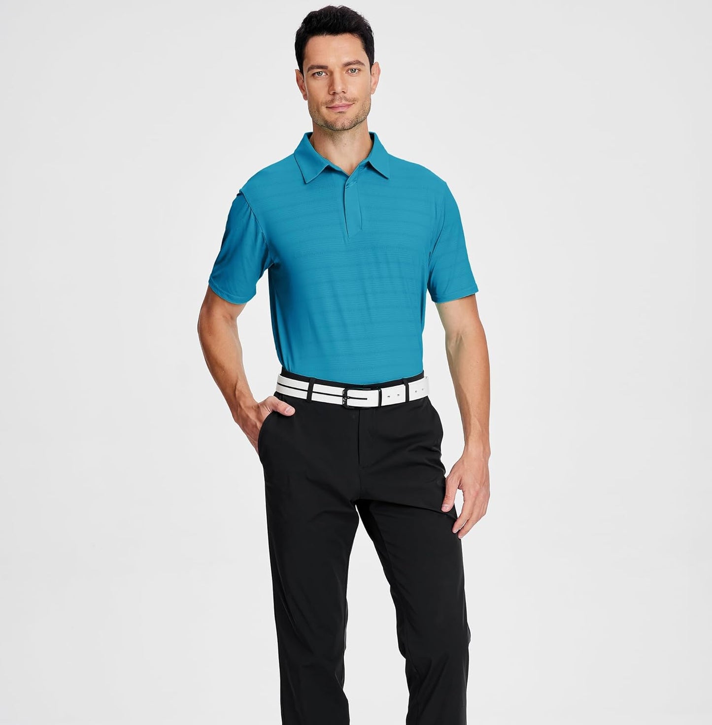 Esabel.C Jacquard Golf Shirts for Men Moisture Wicking Short Sleeve Performance Dry Fit Active Mens Polo Shirts