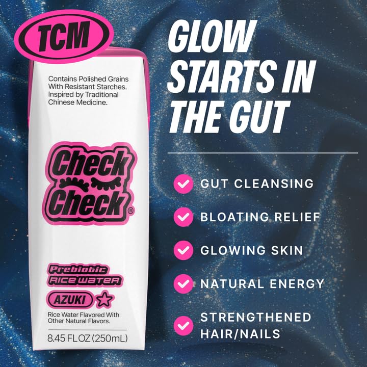 CheckCheck Prebiotic Rice Water, Dawn, Dusk, and Azuki, 12 Pack, 8.45 fl oz Bottles (12 Pack, Azuki)