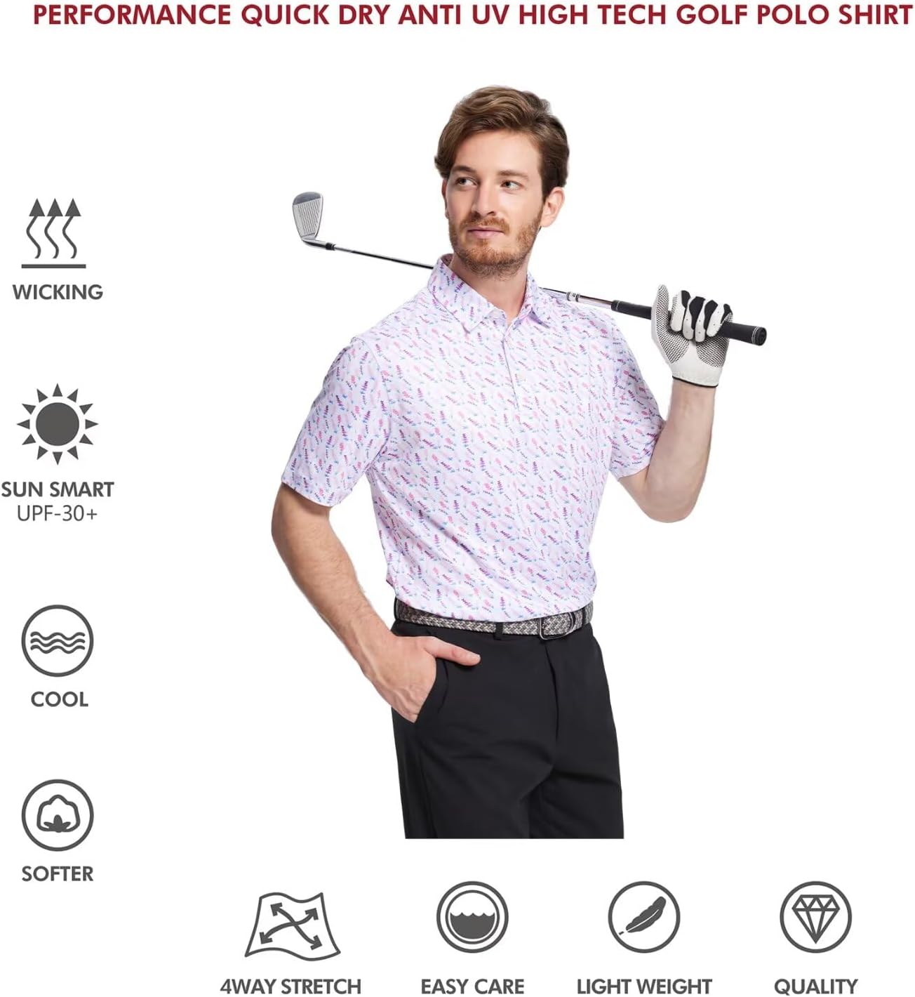 Men's Golf Polo Shirts Short Sleeve Striped Performance Moisture Wicking Dry Fit Golf Shirts for Men