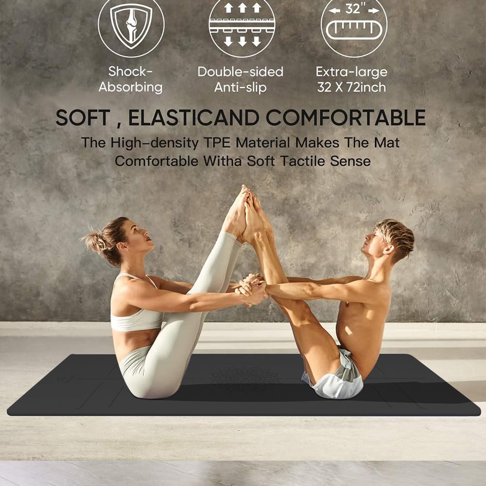 Yoga Mat Non Slip TPE Thick Yoga Mat with Alignment Mark, Large Size 72"L x 32"W x 0.32"Th or 0.24"Th, Anti-Tear Exercise & Fitness Mat for Yoga, Pilates & Floor Workouts