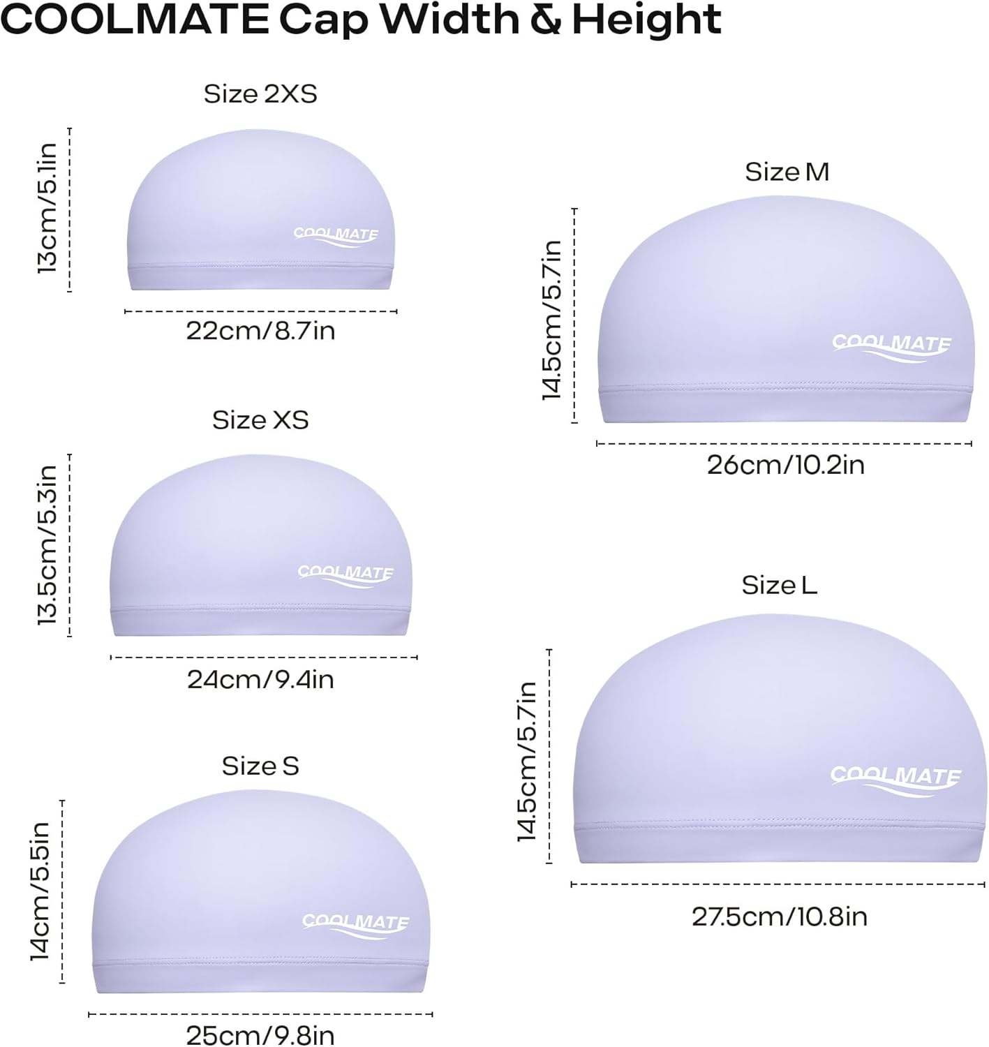 COOLMATE Fabric Swim Cap for Adult Women Men Kid 3 4 6 8 14 16, Silicone Water Resistant Layer, Cloth Swim Cap Gifts for Swimmers, Lightweight for Pool, Lap Swimming (1 pc)