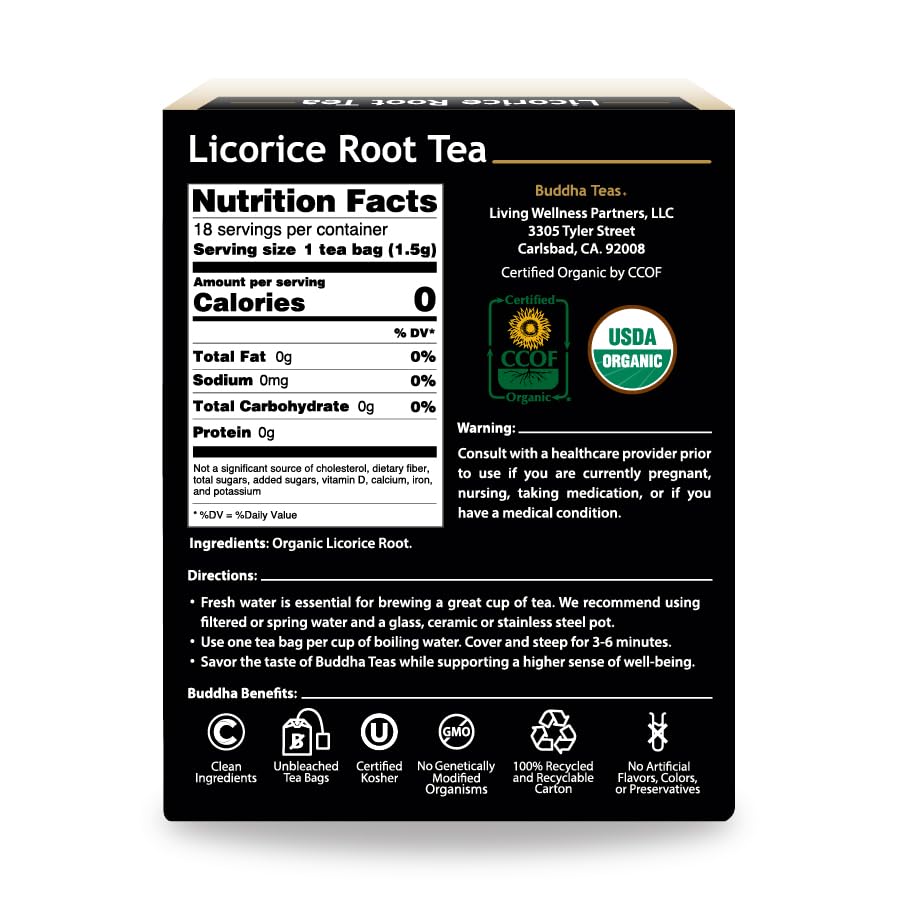 Organic Licorice Root Tea - Kosher, Caffeine-Free, GMO-Free - 18 Bleach-Free Tea Bags