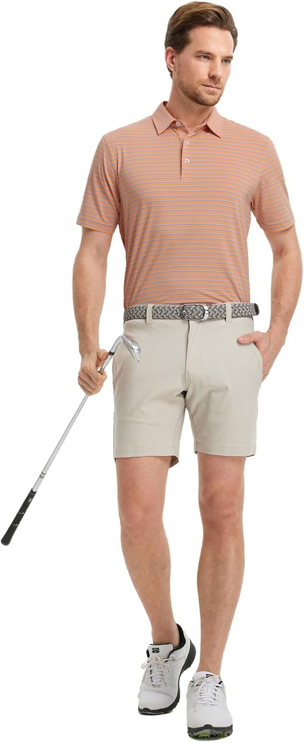 M MAELREG Golf Shirts for Men Moisture Wicking Striped Polo Performance Dry Fit Business Sports Mens Polo Shirts Short Sleeve