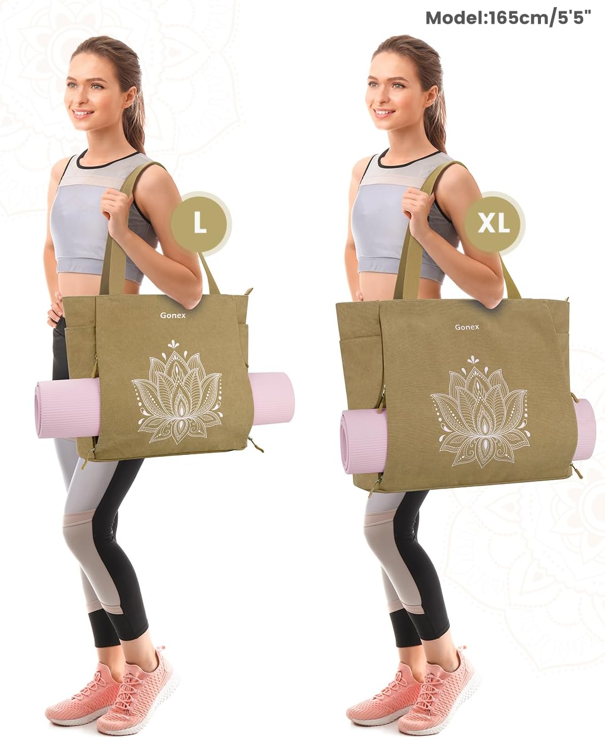 Gonex Yoga Mat Bag, Large Tote Bag with Multi Pockets for Women Men, Canvas Mat Carrier, Full Zipper Easy Access for Pilates Gym Travel