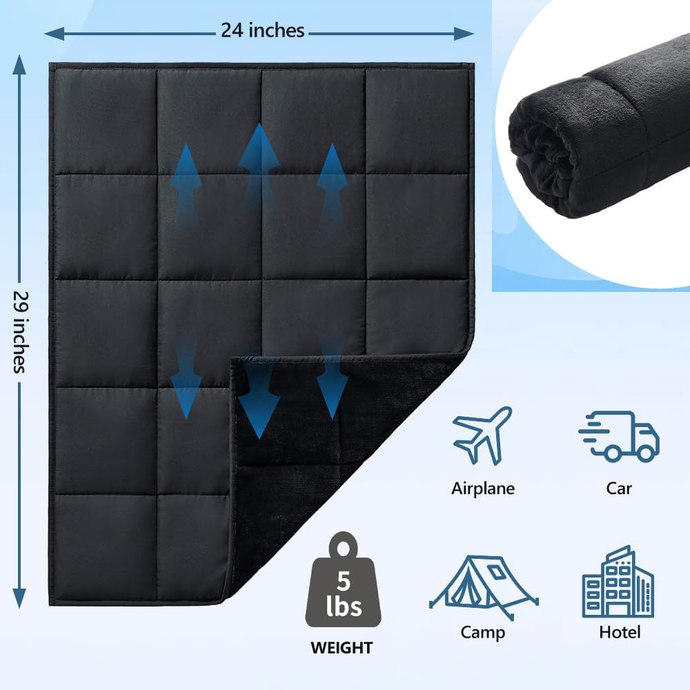 L'AGRATY Weighted Lap Pad Blanket 5lb: Small Weighted Blanket for Adults - Portable Travel & Relaxation - Cozy & Cooling - Washable All-Season (29" x 24")
