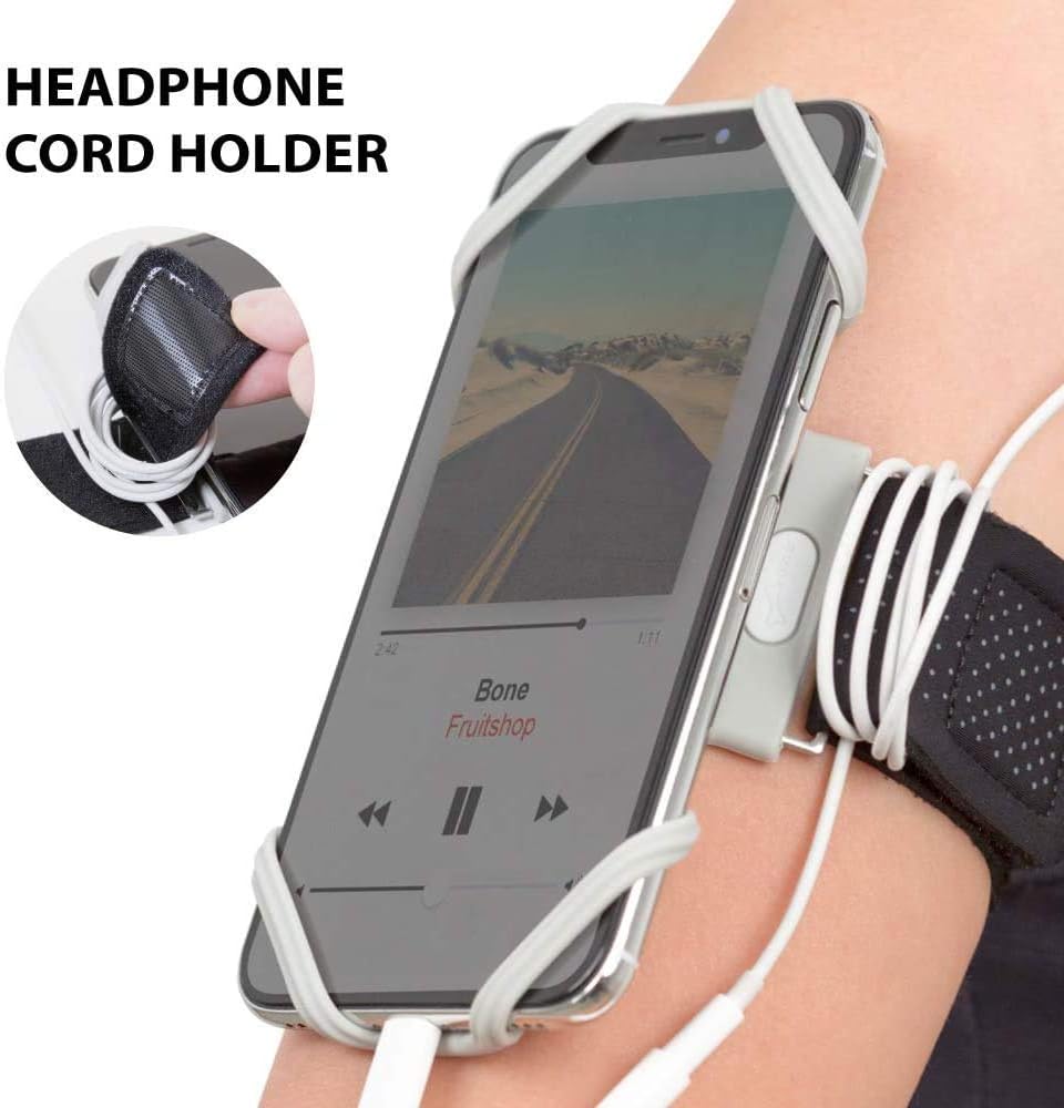 BONE Run Tie, Running Cell Phone Holder, Skin-Friendly & Washable Silicone Sport Armband, Universal Workout Phone Carrier Compatible with Most Smartphone (Gray - Size XL/Arm Size 15.7-21.4")