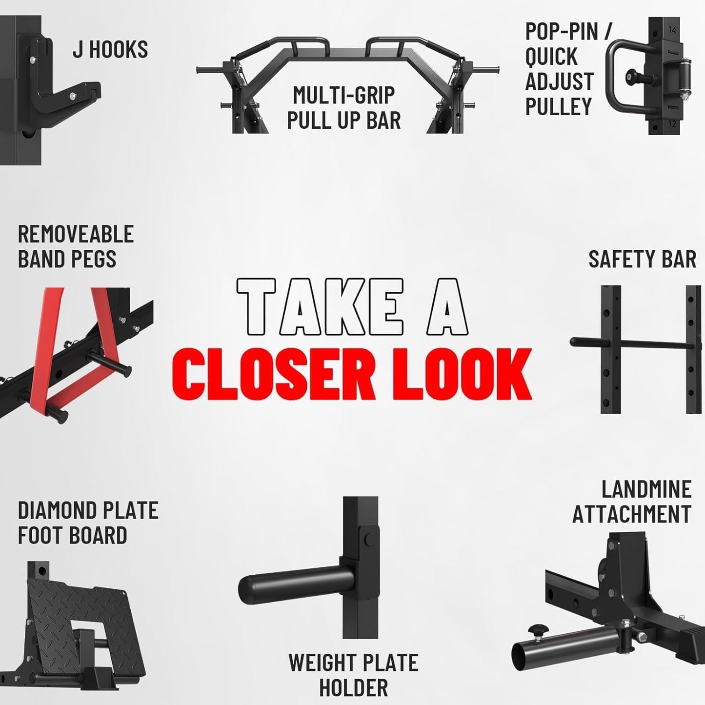 Mikolo Power Cage, Power Rack with Cable Crossover System, 1500LBS Squat Rack with LAT Pull Down System, Workout Cage with Pulley System for Fitness Home Gym