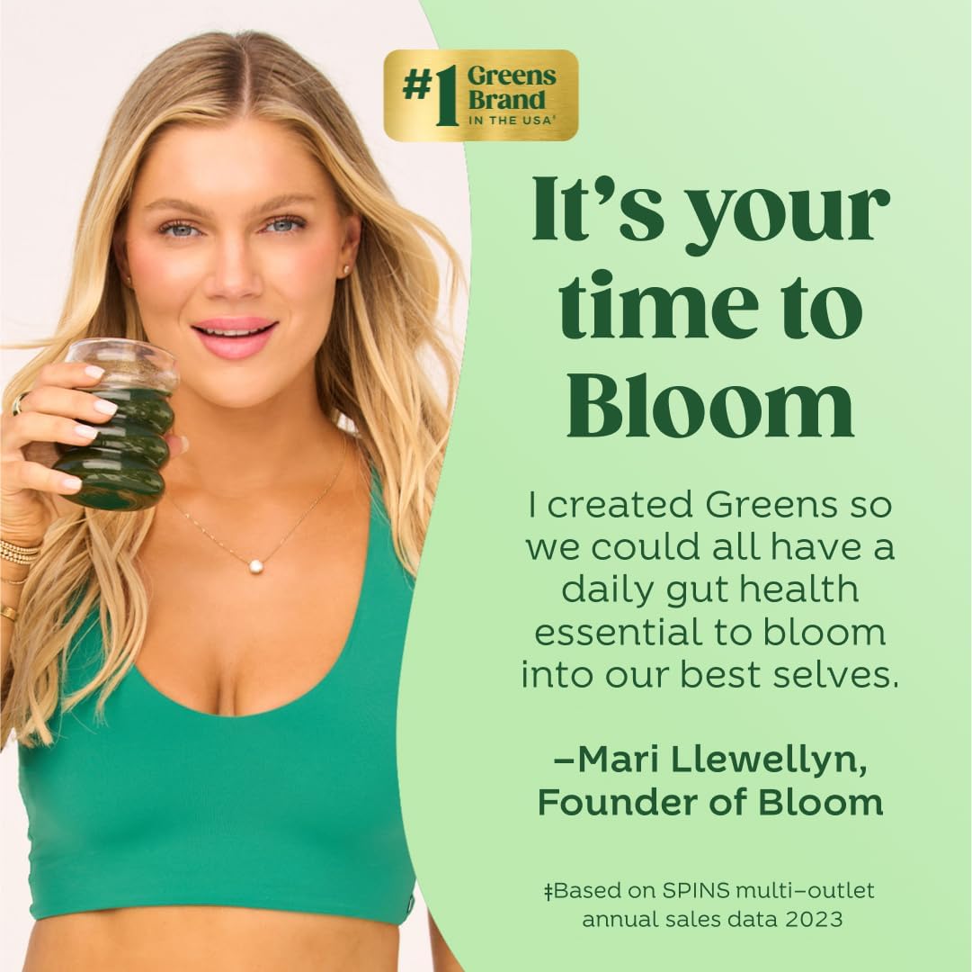 Bloom Nutrition Superfood Greens Powder, Digestive Enzymes with Probiotics and Prebiotics, Gut Health, Bloating Relief for Women, Chlorella, Green Juice Mix with Beet Root Powder, 60 SVG, Mango