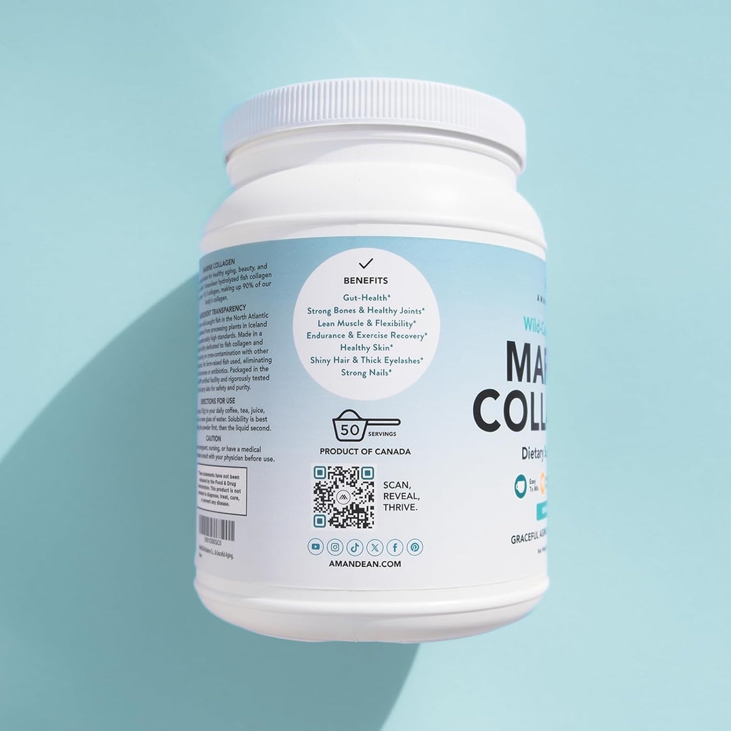 AMANDEAN Marine Collagen Peptides Powder. 500g Wild-Caught Hydrolyzed Fish Collagen Supplement. Type 1 & 3 Collagen Protein. 18 Amino Acids for Skin, Hair, Nails.