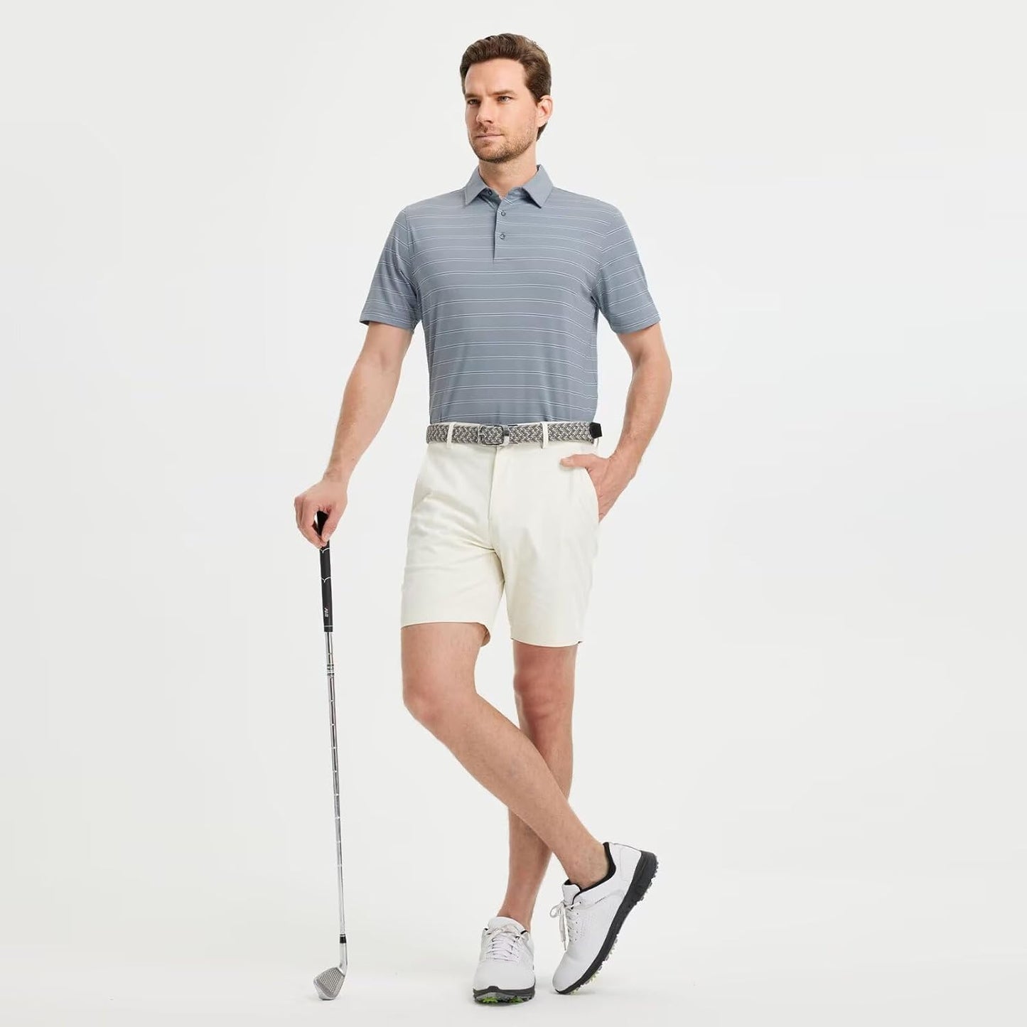 M MAELREG Golf Shirts for Men Moisture Wicking Striped Polo Performance Dry Fit Business Sports Mens Polo Shirts Short Sleeve