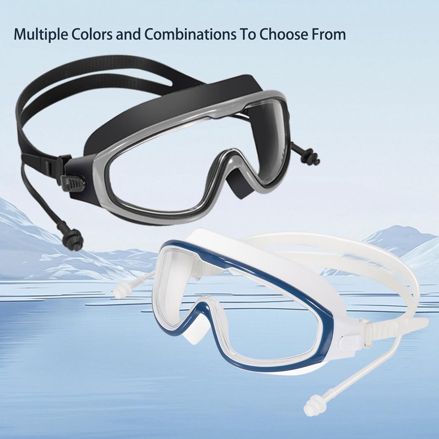 Adult Swimming Goggles,Leak-Proof,Anti-Fog Pool Glasses,Wide View Swim Goggles with Ear Plugs and Nose Clip